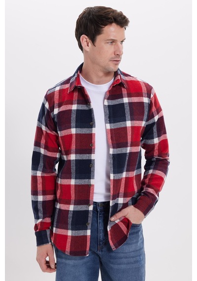 Tudors Erkek Slim Fit Dar Kesim Kareli Kışlık Oduncu Gömlek-42204 Lacivert Tudors Erkek Slim Fit Dar Kesim Kareli Kışlık Oduncu Gömlek-42204 Lacivert