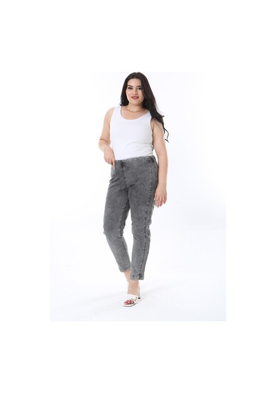 Şans Kadın Büyük Beden Füme Yıkama Efektli Beli Lastikli Kot Tayt Pantolon 65n38269-füme Füme