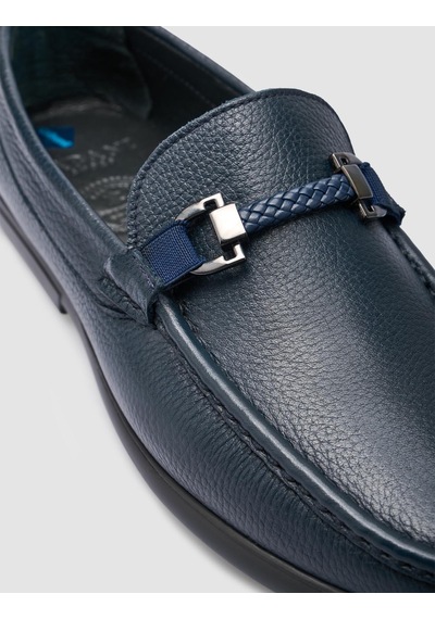 Cabani Atina %100 Hakiki Deri Lacivert Toka Detaylı Erkek Loafer