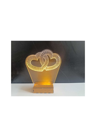 Şeffaf İlizyon Led Gece Lambası İki Kalp Görseli 20x15 Cm
