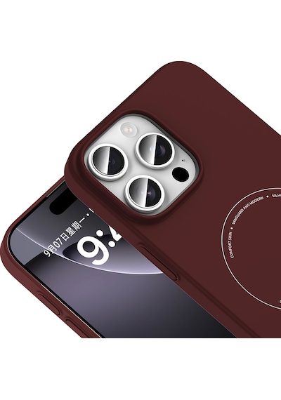 Maks Technology iPhone Uyumlu 16 Pro Kılıf M-safe Şarj Özellikli Kamera Korumalı Mkst Elio Sert Pc Kapak - Bordo