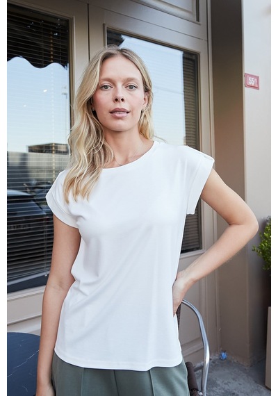 Jument Kadın Kaliteli Likrasız Span Kumaş Geniş Sıfır Yaka Duble Kollu Apoletli Düğmeli T-shirt Bluz-krem Jument Kadın Kaliteli Likrasız Span Kumaş Geniş Sıfır Yaka Duble Kollu Apoletli Düğmeli T-shirt Bluz-krem