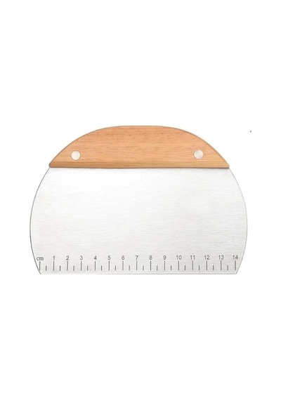 Çelik Oval Ahşap Saplı Hamur Kesici Spatula, Kahverengi 0