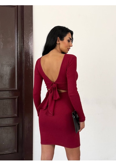 Trendhazan A Kalite Uzun Kollu Geniş Sırt Dekolteli Bağlama Detaylı Kaşkorse Kumaş Elbise Bordo Trendhazan A Kalite Uzun Kollu Geniş Sırt Dekolteli Bağlama Detaylı Kaşkorse Kumaş Elbise Bordo