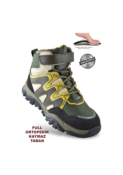 Everest Ortopedik Cırtlı Unisex Çocuk Bot Ayakkabı Çocuk Outdoor Bot Haki