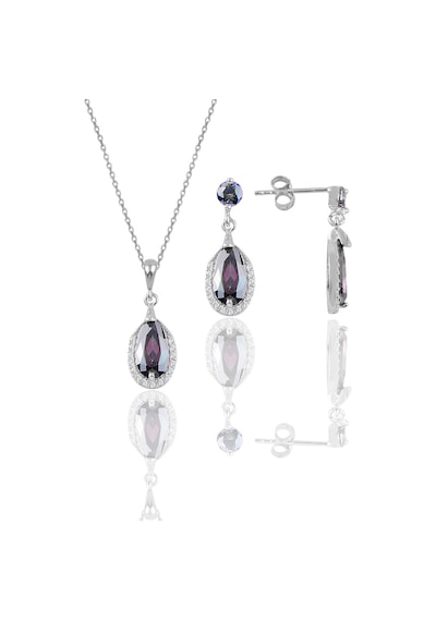 Gümüş Rodyumlu Mistik Taşlı Damla Modeli Kolye Ve Küpe İkili Set