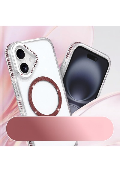 Apple iPhone Uyumlu 16 Kılıf Magsafe Şarj Özellikli Taşlı Lüx Tasarım Tera Silikon Kapak Mürdüm