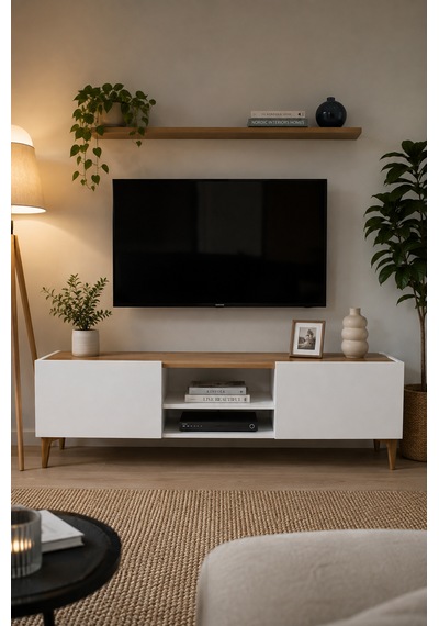 Lunaria Modern Tv Ünitesi Beyaz & Çam 143 Cm Beyaz - Çam