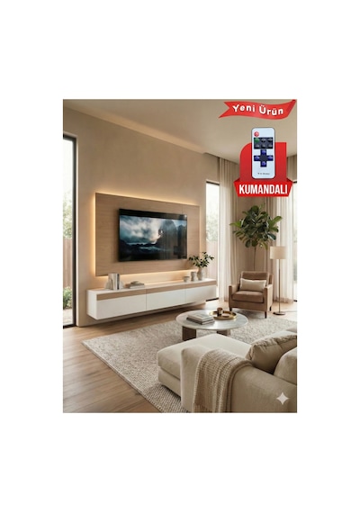 Purelıne Ledli Duvar Tv Ünitesi 180 Cm Beyaz-meşe 160 Cm