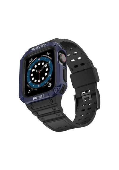 Newface - 537 - Apple Watch Uyumlu 42mm Kr401 Silikon Kordon - Csmo-tex - - Siyah-mavi