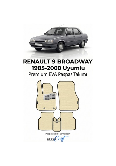 Otocraft Renault 9 Broadway 1985-2000 Uyumlu Krem 3d Havuzlu Eva Oto Paspas Takımı 5 Parça Araca Özel