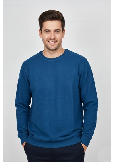 Baglan Erkek Büyük Beden Sıfır Yaka Selanik Sweatshirt Bgl-st04871 Petrol