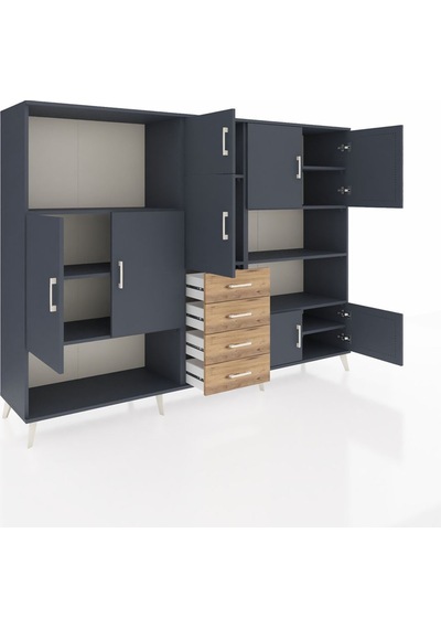 Hyperion Dolap 9 Raflı 4 Çekmeceli 8 Kapaklı 220x44x163 Antrasit- Antrasit-antrasit/çam Hyperion Dolap 9 Raflı 4 Çekmeceli 8 Kapaklı 220x44x163 Antrasit- Antrasit-antrasit/çam