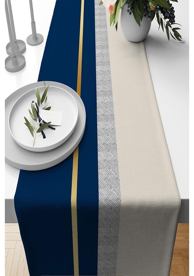 Lacivert Premium Tay Tüyü Dokuma Leke Tutmaz Kumaş Masa Örtüsü Runner 40x140cm Rnr489 Çok Renkli