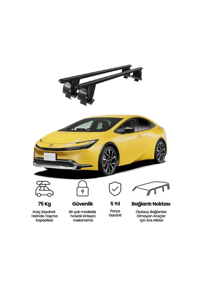 Royal Toyota Prius 2018 Ve Sonrası Uyumlu Siyah Kilitli Ara Atkı Port Bagaj Tavan Barı