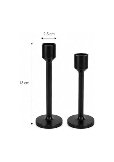 Modern Şamdan Seti, Siyah, 2'li, 13 Cm, Dekoratif Mumluk, Yuvarlak Tabanlı Altın - Siyah