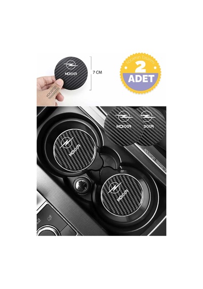 Opel Mokka Araba İçin Karbon Bardak Altlığı Opel Mokka Yazılı 7 Cm Dayanıklı Şık Tasarım 2 Adet 2 Adet