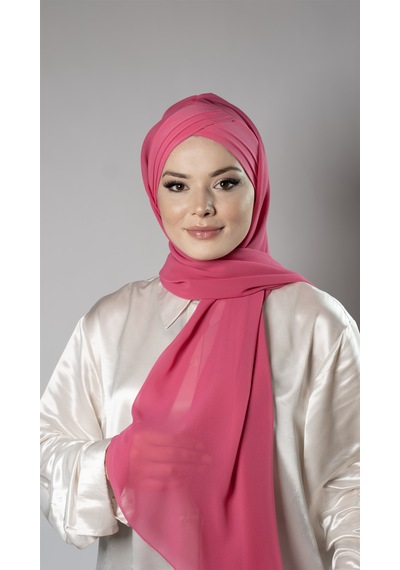 Hürrem Bone Pembe Pratik Hazır Geçmeli Bone Şal Şifon Kumaş Kendinden Boneli Üç Bantlı 1451 04