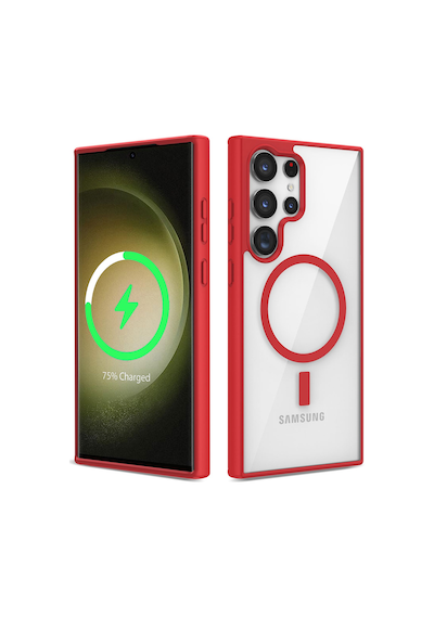 Zore Galaxy S22 Ultra Uyumlu Magsafe Wireless Şarj Özellikli Silikon Nvth Ege Kılıf-kırmızı