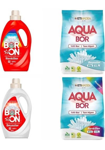 Aquabor 6 Kg Renkliler + 6 Kg Beyazlar İçin +boron Sıvı Deterjan Renkli Ve Beyazlar İçin 52 Yıkama. Diğer