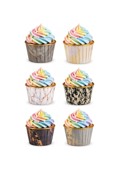 Cupcake Kapsülü 24'lü Mermer Desenli Gold Varaklı Asetat Kutulu Kek Ve Muffin Pişirme Kapsülü