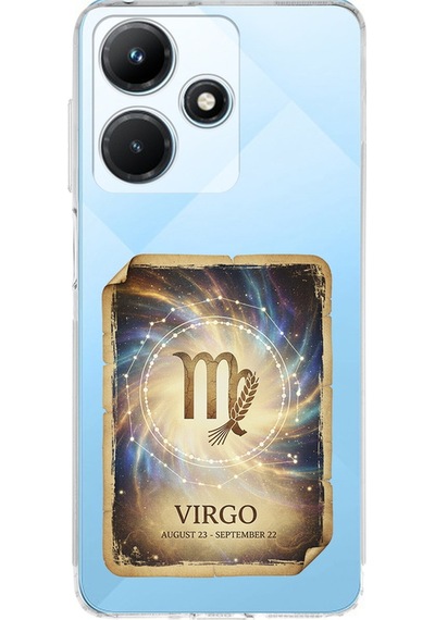 Infinix Hot 30i İle Uyumlu Burç Kartları Başak Tasarımlı Şeffaf Silikon Kılıf Şeffaf