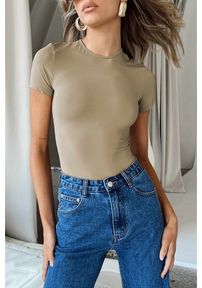 Madmext Bej Bisiklet Yaka Basic Kadın Tişört Mg1725-bej Bej