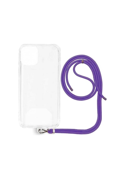 Apple Uyumlu iPhone 16 Plus İp Askılı Şeffaf Silikon Kılıf Mor