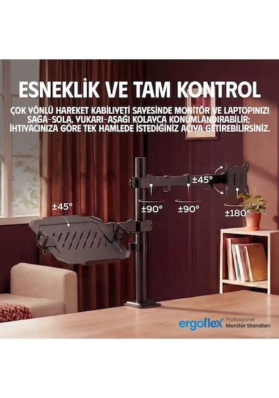 Ergoflex A74l Amortisörlü 17-27 Monitör Tutucu Ve 10-17 Laptop Standı