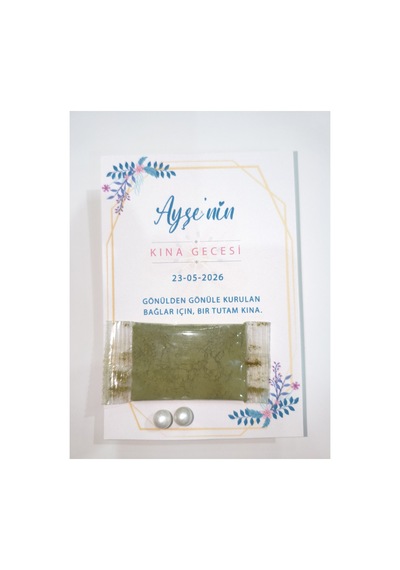 100 Adet Kişiye Özel Soft Pembe Botanik Desenli İnci Küpeli Stick Kına - Düğün Ve Kına Kutlaması Hediyeliği