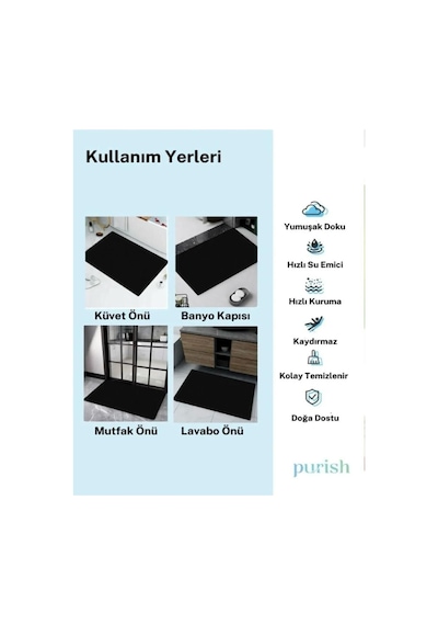 1 Adet 40 60 Cm Banyo Paspası Kaymaz Tabanlı Su Emici Yapı Kare