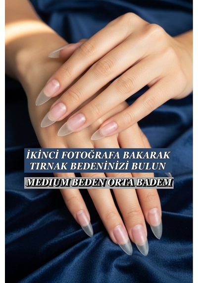 100 Adet Jel Tips Badem Medıum Beden Orta Uzunlukta Protez Takma Tırnak Seti M