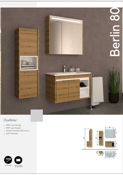 Evros Berlin 80 Cm Banyo Dolabı Boy Dolabı Dahil Meşe