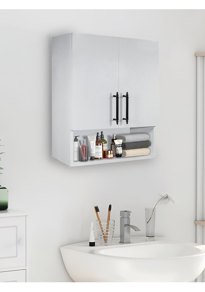 2 Kapaklı Banyo Dolabı, Çok Amaçlı Dolap, Banyo Ecza Dolabı ,beyaz, Asudehome Beyaz
