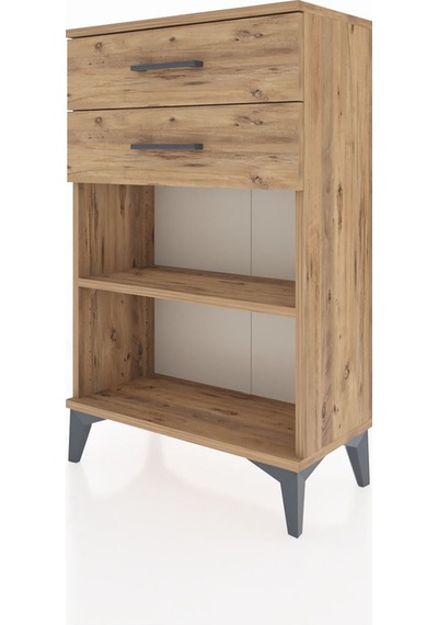 Arges Komodin Tek Raflı 2 Çekmeceli 60x30x96 Çam-çam Çam