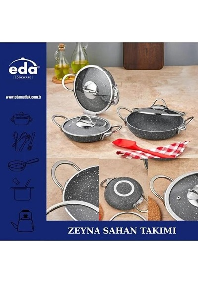 Eda Zk-603 Zeyna 3'lü Granit Kapaklı Sahan Set Gri