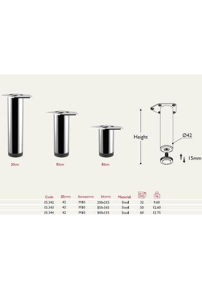 Metal Mobilya Ayağı 42mm Mat Krom