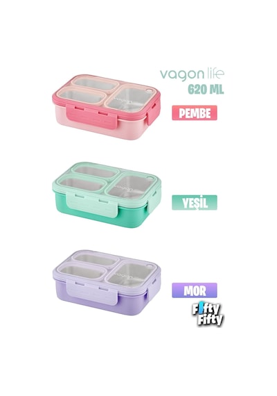 Vagonlife Lunch Box 620 Ml Tek Kat Üç Bölmeli Metal Kaşıklı Yeni Nesil Sefer Tası-fflbox7097 Diğer