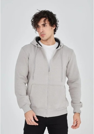Vexor Unisex Tam Fermuarlı Kapşonlu Sweatshirt - Boyalı Gri
