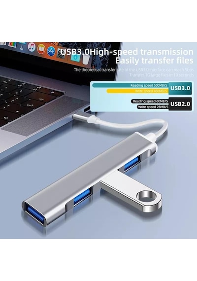 PrimeX PX-TYP5 Ultra Slim 4 Port USB 3.0 Hub Çoklayıcı Gri