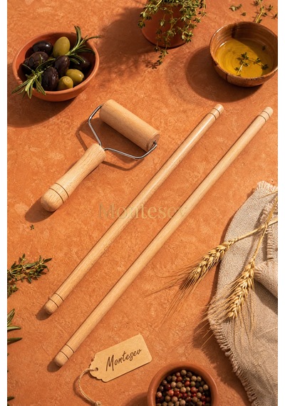 Zümrüt Seri Ahşap Hamur Açma Oklavası Rulosu 3 Lü Set Zmt11