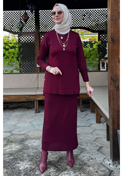 Rabia Şamlı Sezen Triko Takım Bordo Çok Renkli