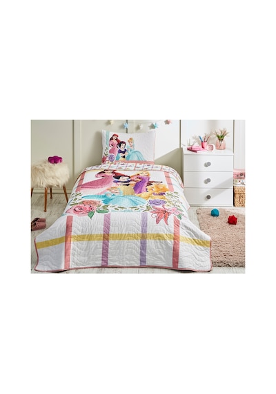 Princess Flowers Tek Kişilik Disney Lisanslı Çocuk Yatak Örtüsü 160x230 Cm Pembe