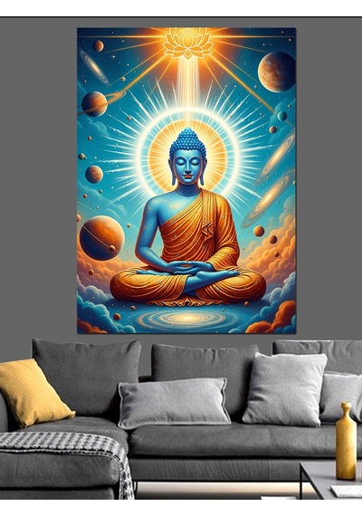 Ahşap Tablo Uzayda Meditasyon Yapan Buda