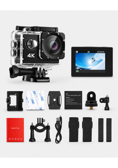 4k Wifi Aksiyon Kamerası 16 Mp 30 Metre Su Geçirmez Kılıflı 2.0 İnç Lcd Ekranlı Geniş Açılı Spor Kamera Siyah