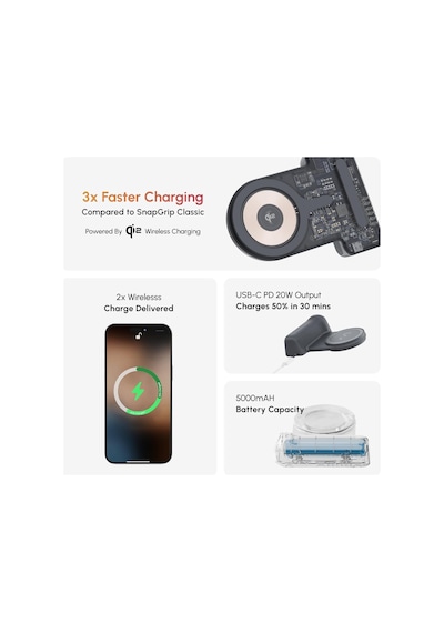 Snapgrip Pro - Kablosuz Deklanşör Düğmesi İle Mobil Pil Tutacağı - Manyetik Montaj Herhangi Bir Telefona Takılır - Qi 2 Kablosuz Şarjlı Dahili Powerbank - Masaüstü Yuvası Taş Çok Renkli Snapgrip Pro - Kablosuz Deklanşör Düğmesi İle Mobil Pil Tutacağı - Manyetik Montaj Herhangi Bir Telefona Takılır - Qi 2 Kablosuz Şarjlı Dahili Powerbank - Masaüstü Yuvası Taş Çok Renkli