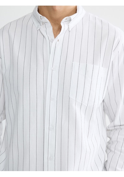 Lcw Vision Beyaz Regular Fit Çizgili Oxford Erkek Gömlek
