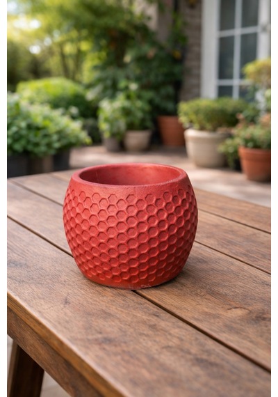 Honeycomb Desenli Kırmızı Saksı