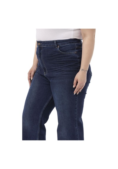 Disentis Büyük Beden Önü Kraşlı Yüksek Bel İspanyol Paça Lacivert Denim Pantolon-lacivert Lacivert
