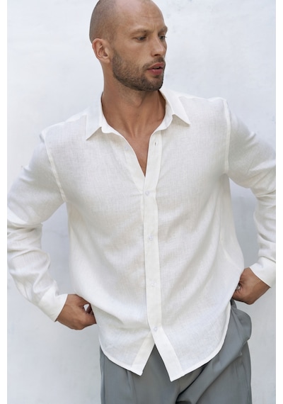 Mai Collection Mai Studios Co. Bice Ekru Keten Oversize Erkek Gömlek Ekru